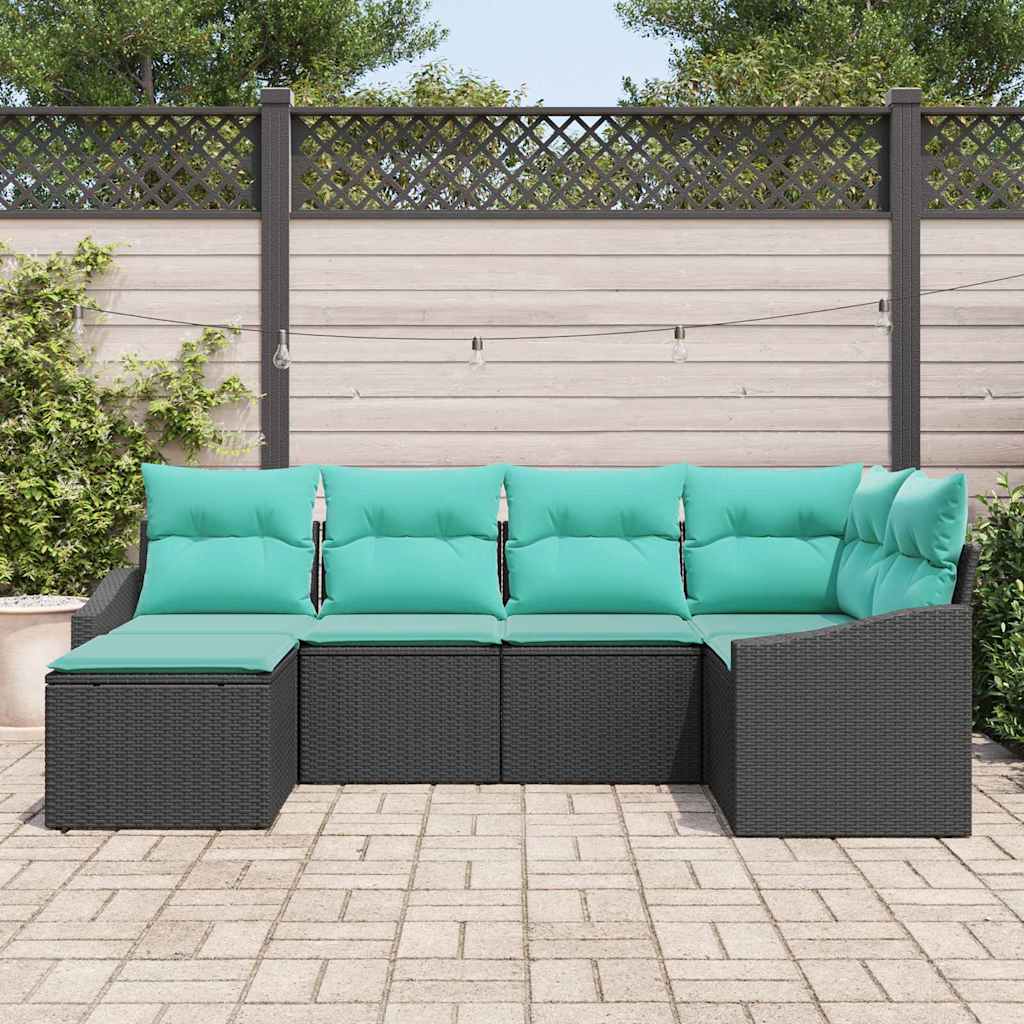 Set di divani 6 pz Nero polyrattan