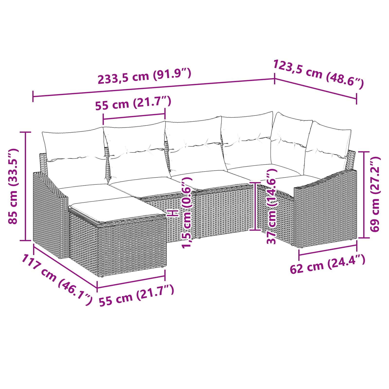 Set di divani 6 pz Nero polyrattan