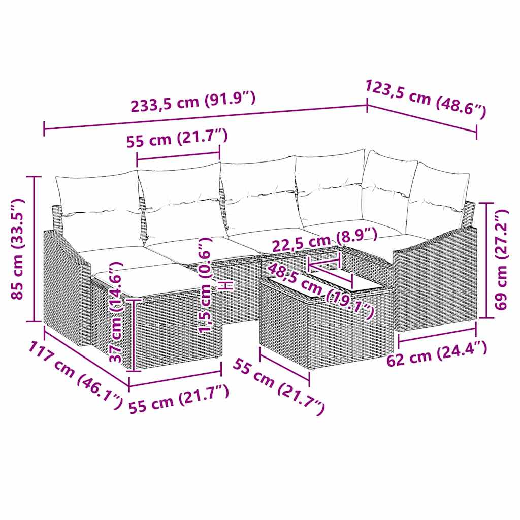 Set di divani 7 pz Marrone polyrattan