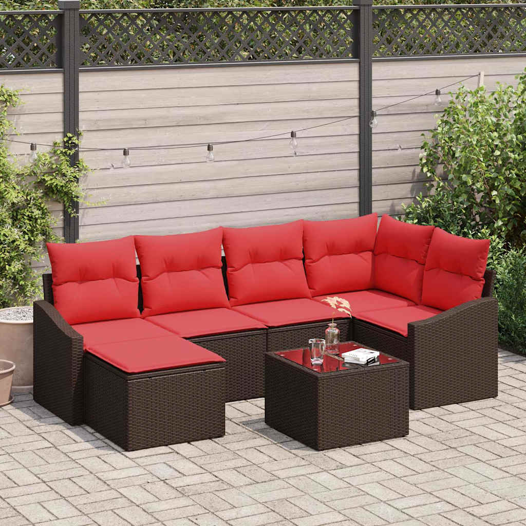 Set di divani 7 pz Marrone polyrattan