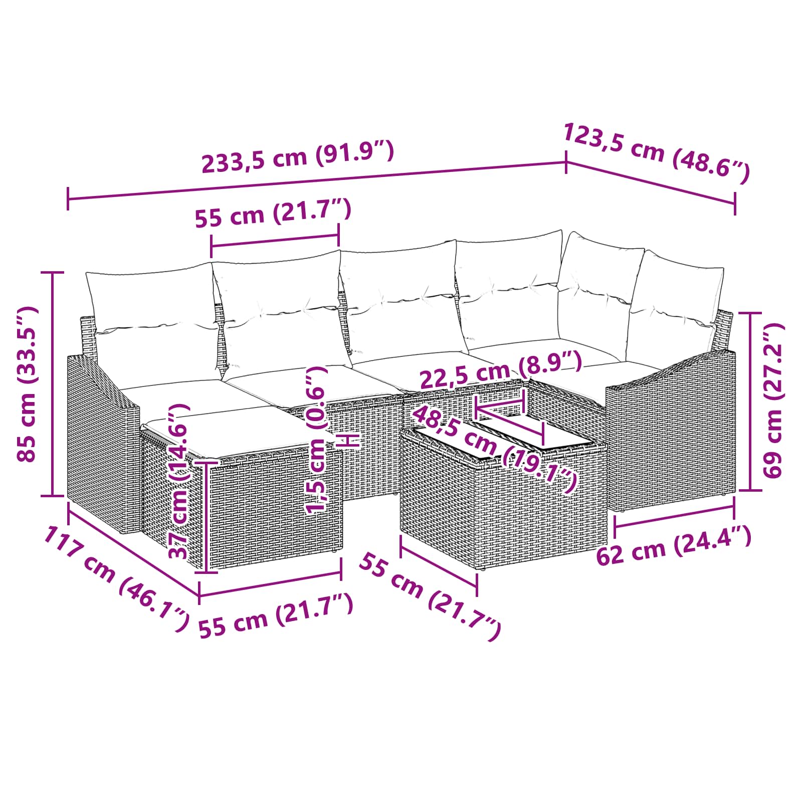 Set di divani 7 pz Marrone polyrattan