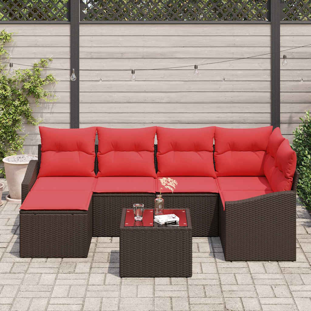 Set di divani 7 pz Marrone polyrattan
