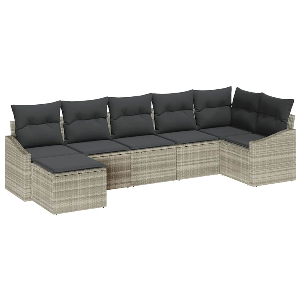 Set di divani 7 pz Grigio chiaro polyrattan