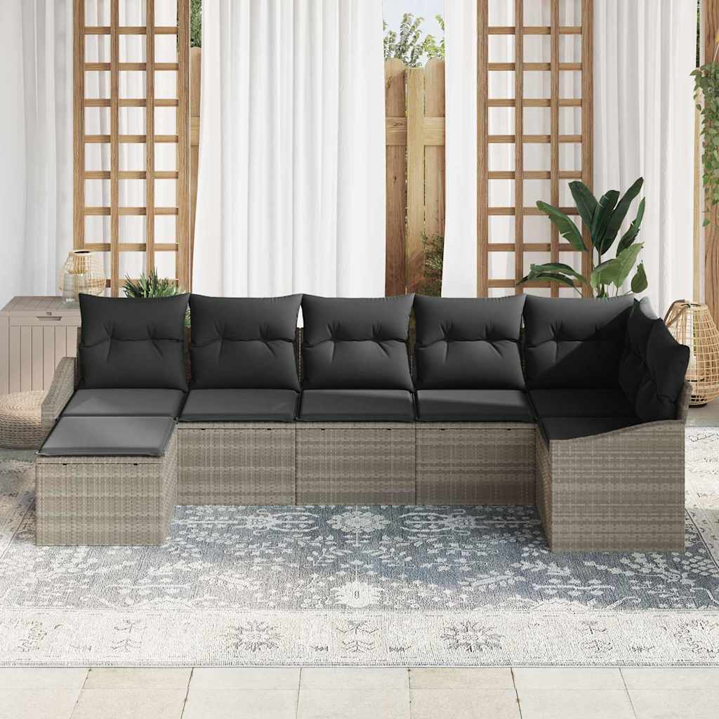 Set di divani 7 pz Grigio chiaro polyrattan