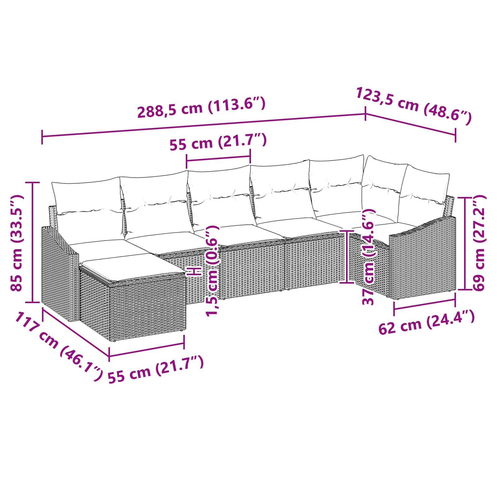 Set di divani 7 pz Marrone polyrattan