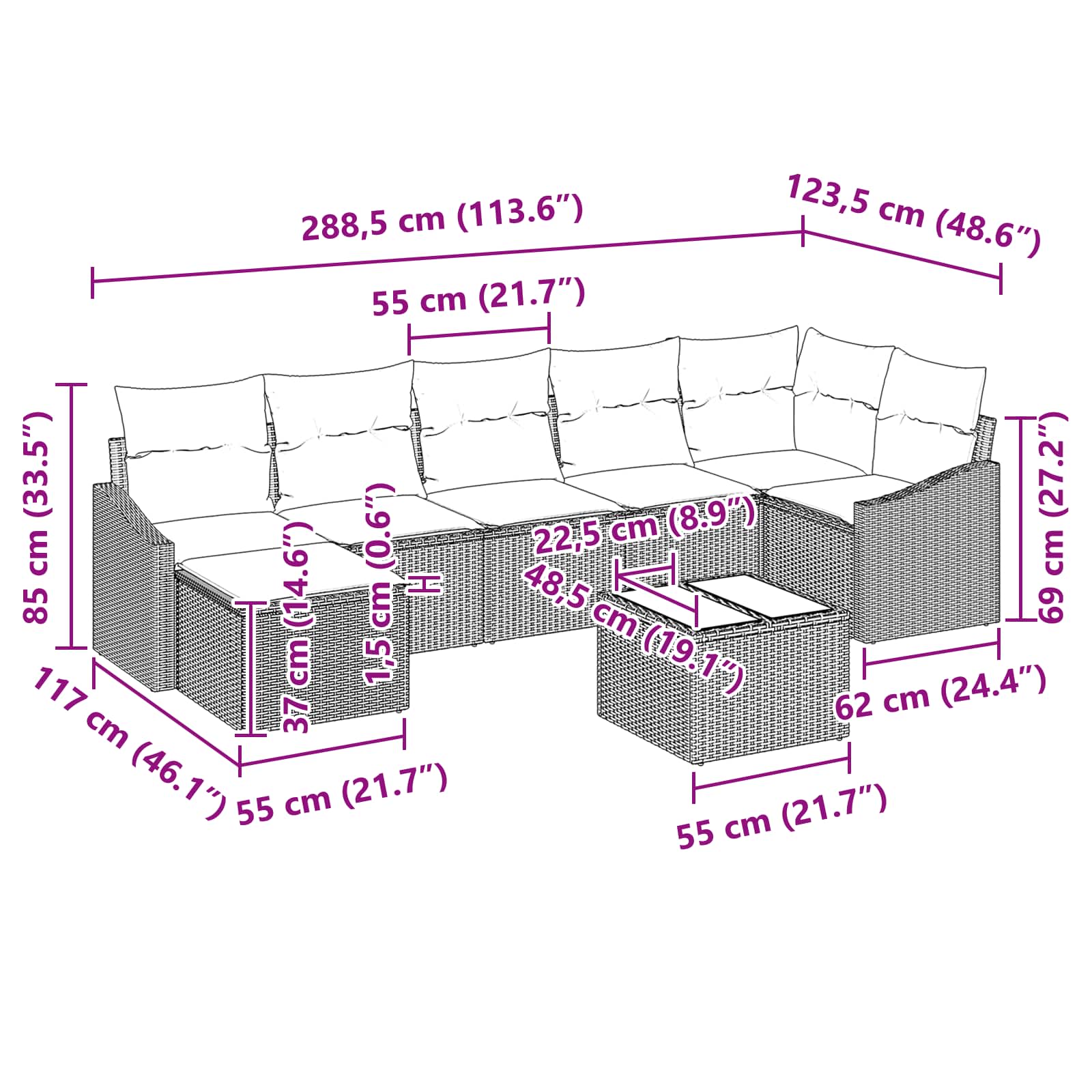 Set di divani 8 pz Marrone polyrattan