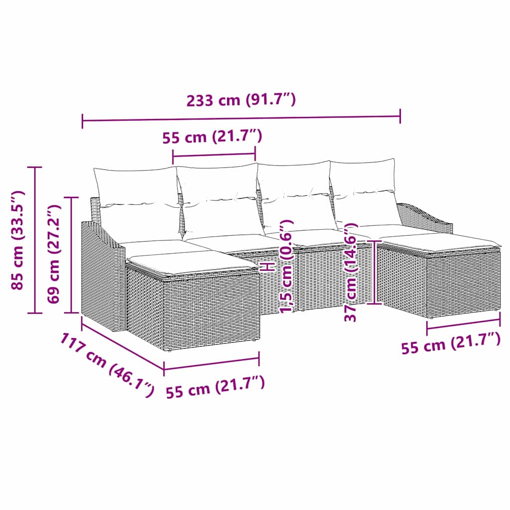 Set di divani 6 pz Beige polyrattan
