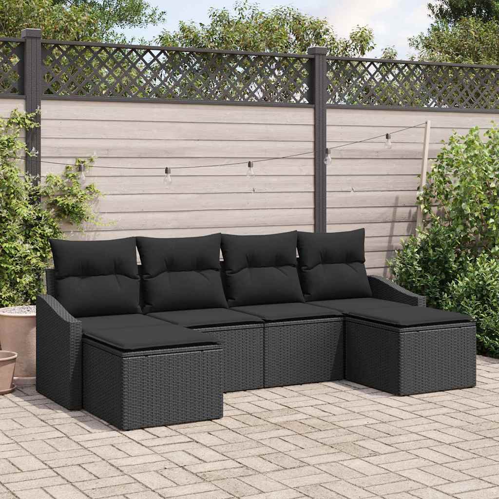 Set di divani 6 pz Nero polyrattan