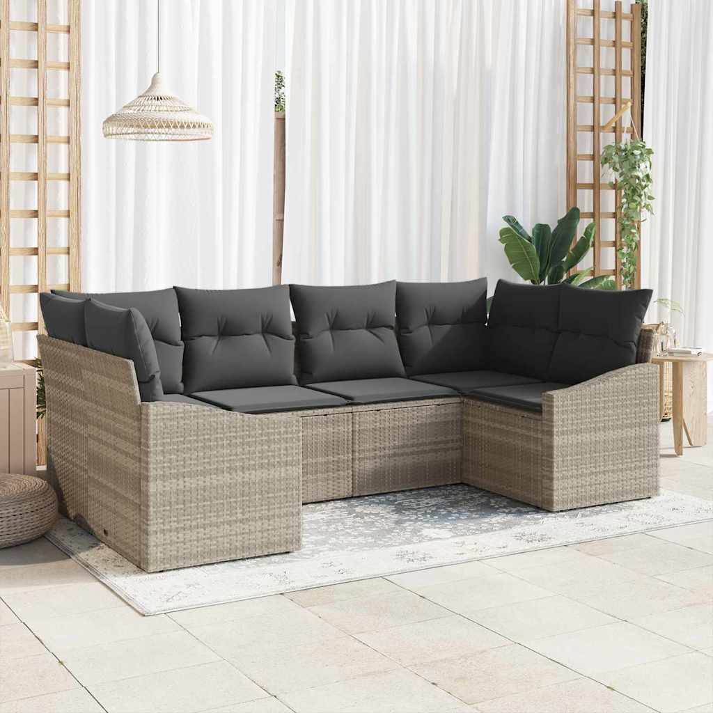 Set di divani 6 pz Grigio chiaro polyrattan