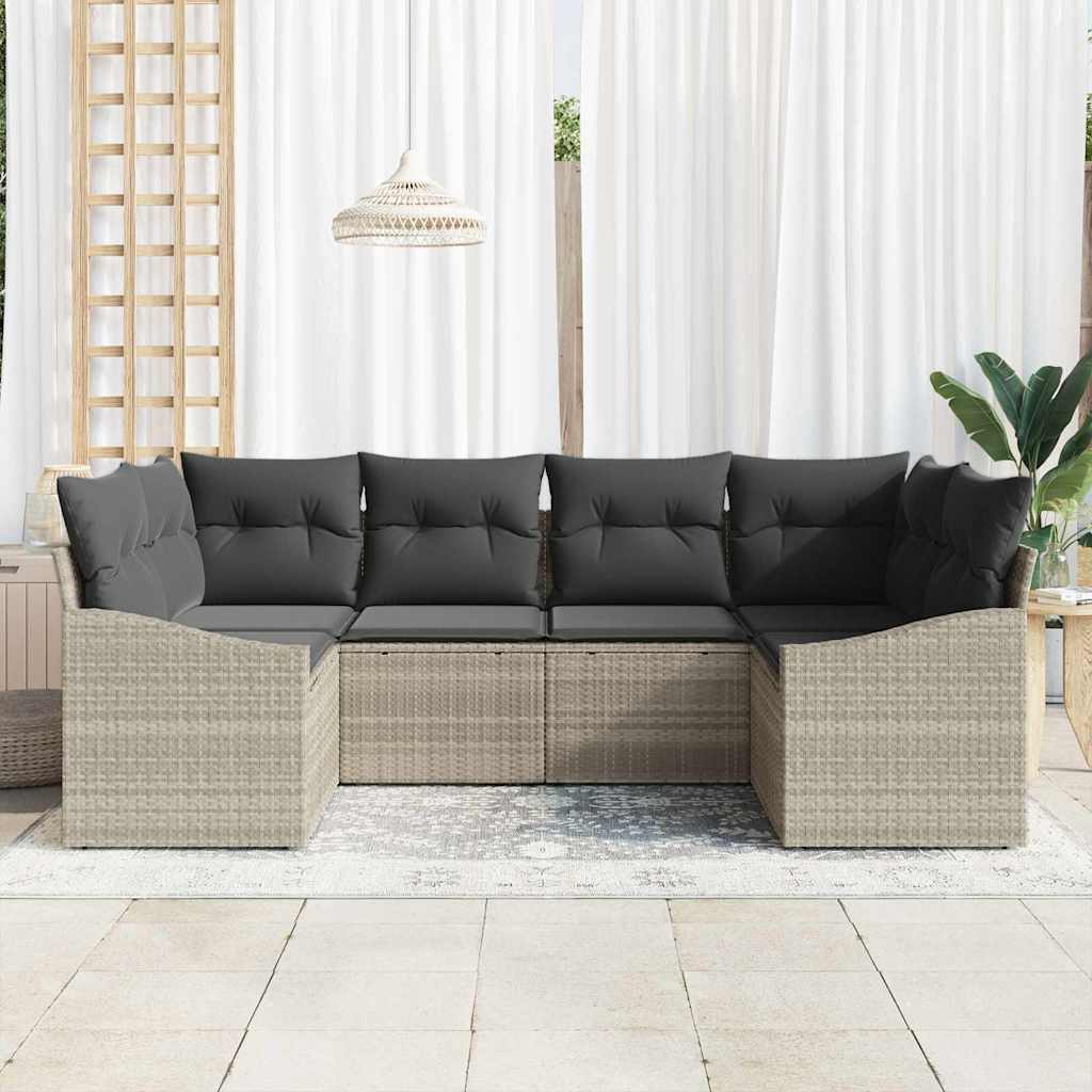 Set di divani 6 pz Grigio chiaro polyrattan