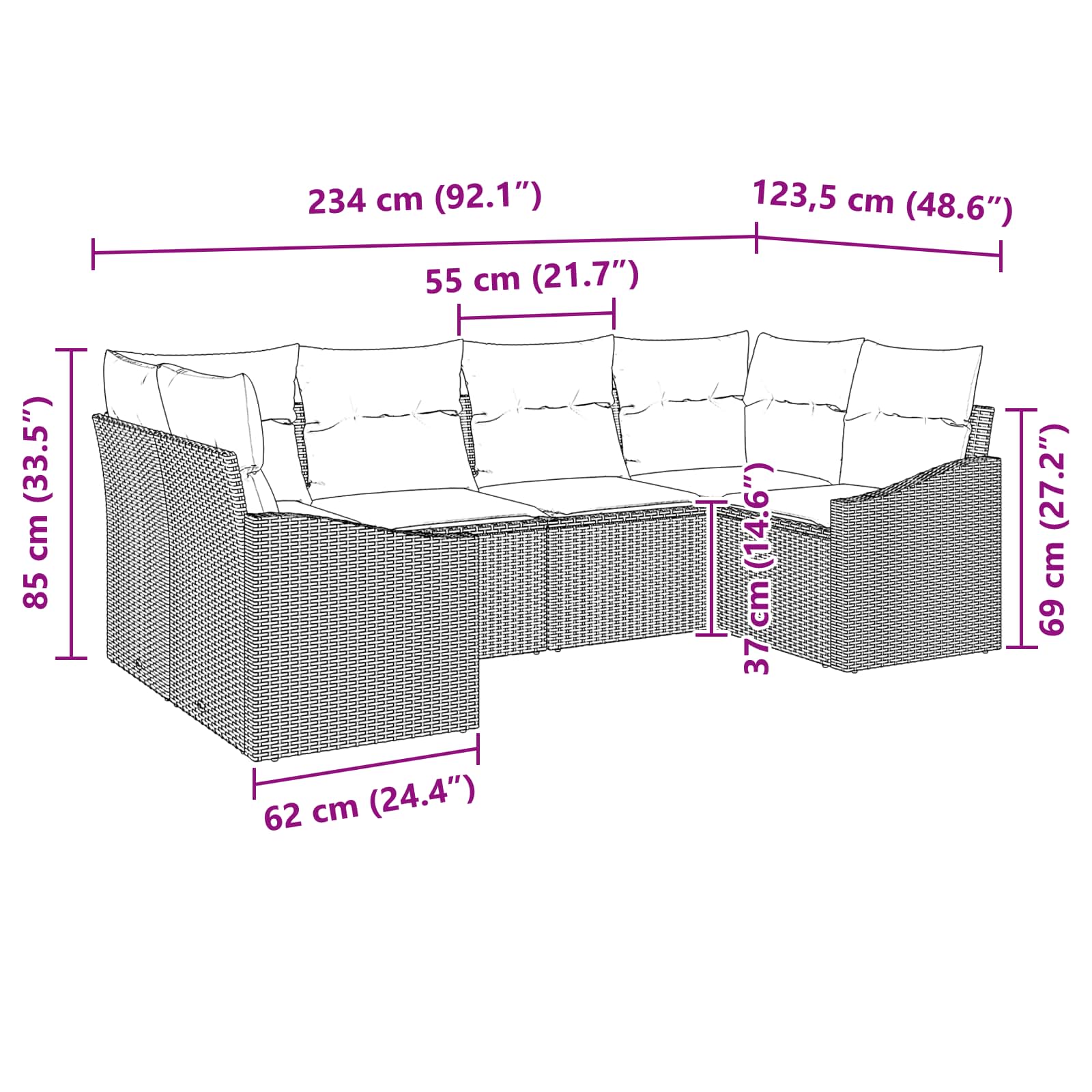 Set di divani 6 pz Nero polyrattan