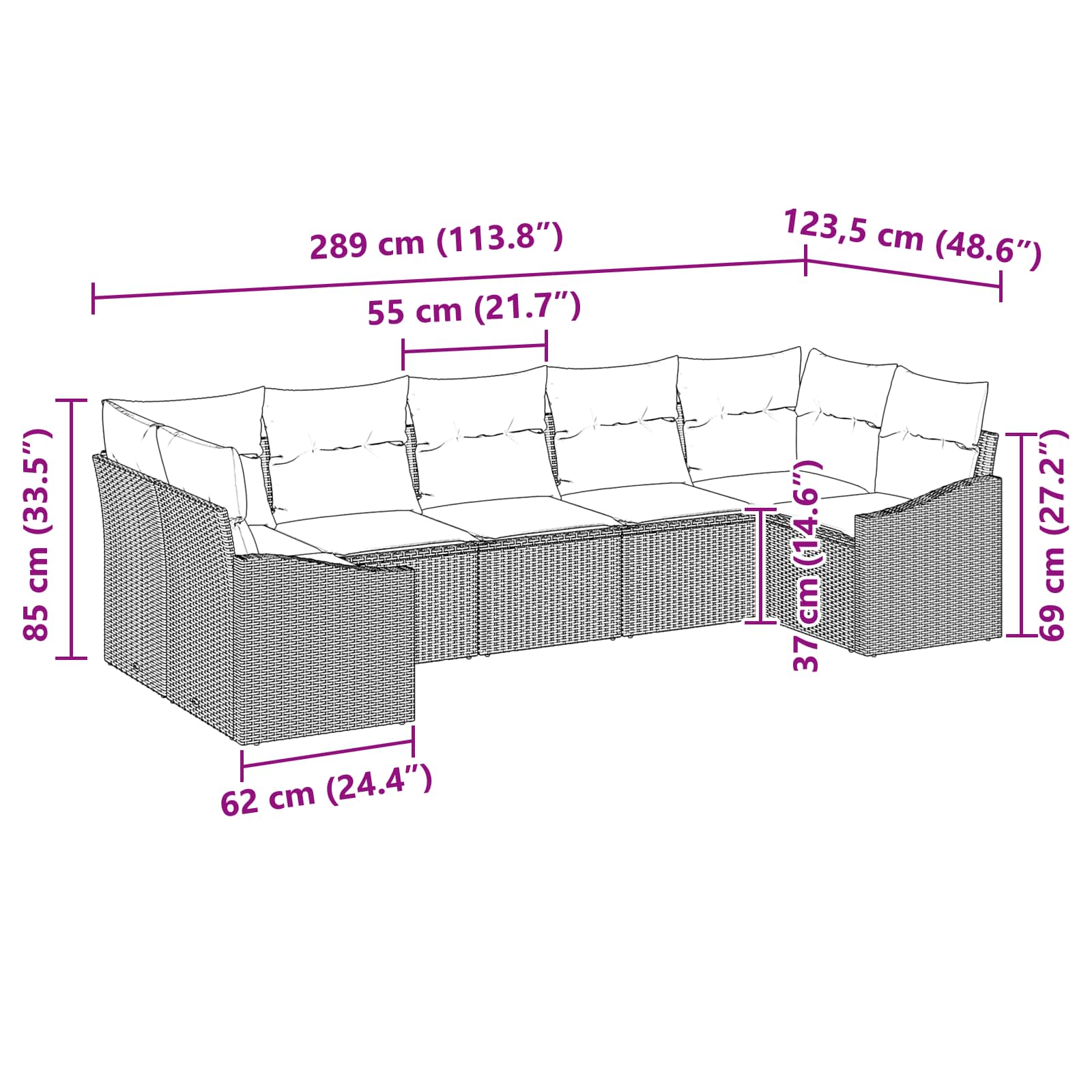 Set di divani 7 pz Marrone polyrattan