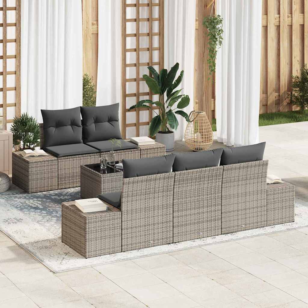 Set Divano da Giardino 6 pz Grigio polyrattan