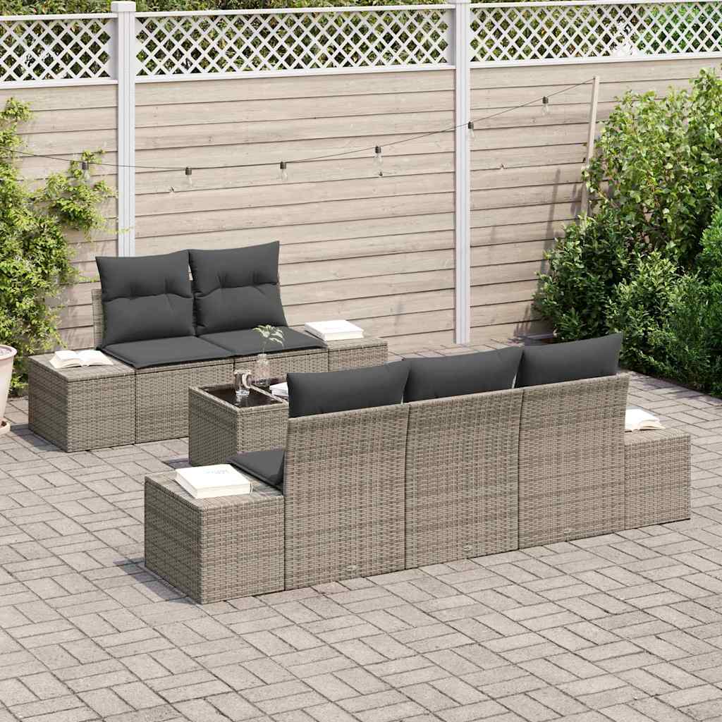 Set Divano da Giardino 6 pz Grigio polyrattan