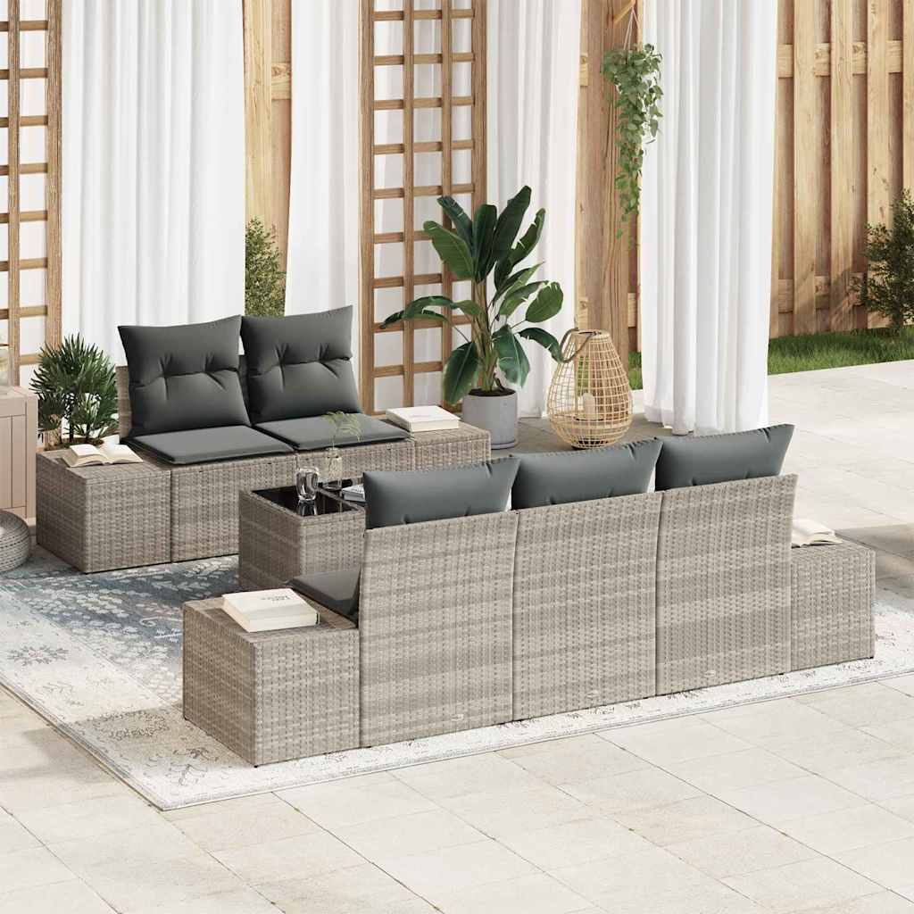Set Divano da Giardino 6 pz Grigio chiaro polyrattan