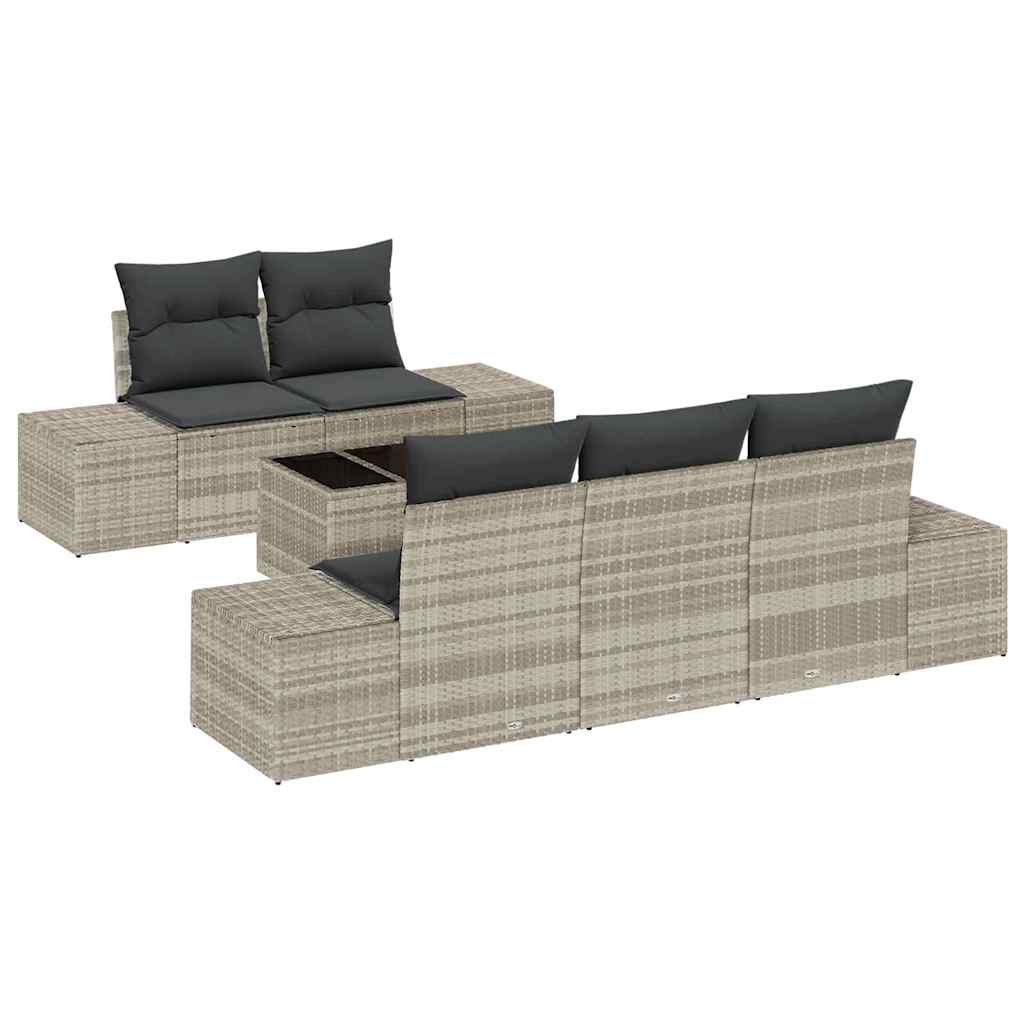 Set Divano da Giardino 6 pz Grigio chiaro polyrattan