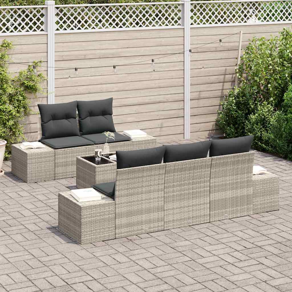 Set Divano da Giardino 6 pz Grigio chiaro polyrattan