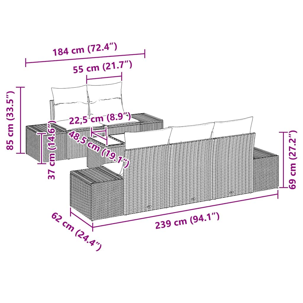 Set Divano da Giardino 6 pz Grigio chiaro polyrattan