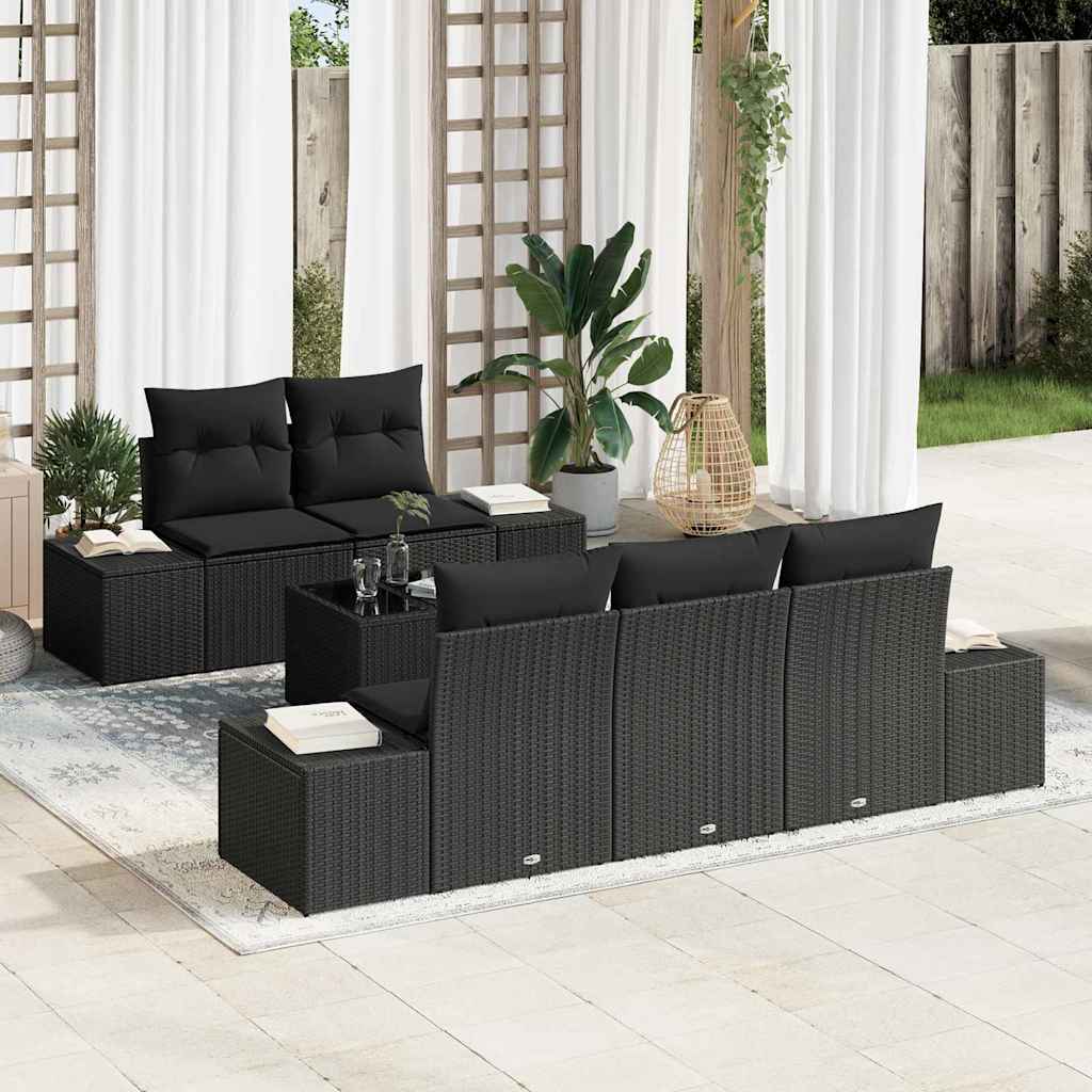 Set Divano da Giardino Nero polyrattan