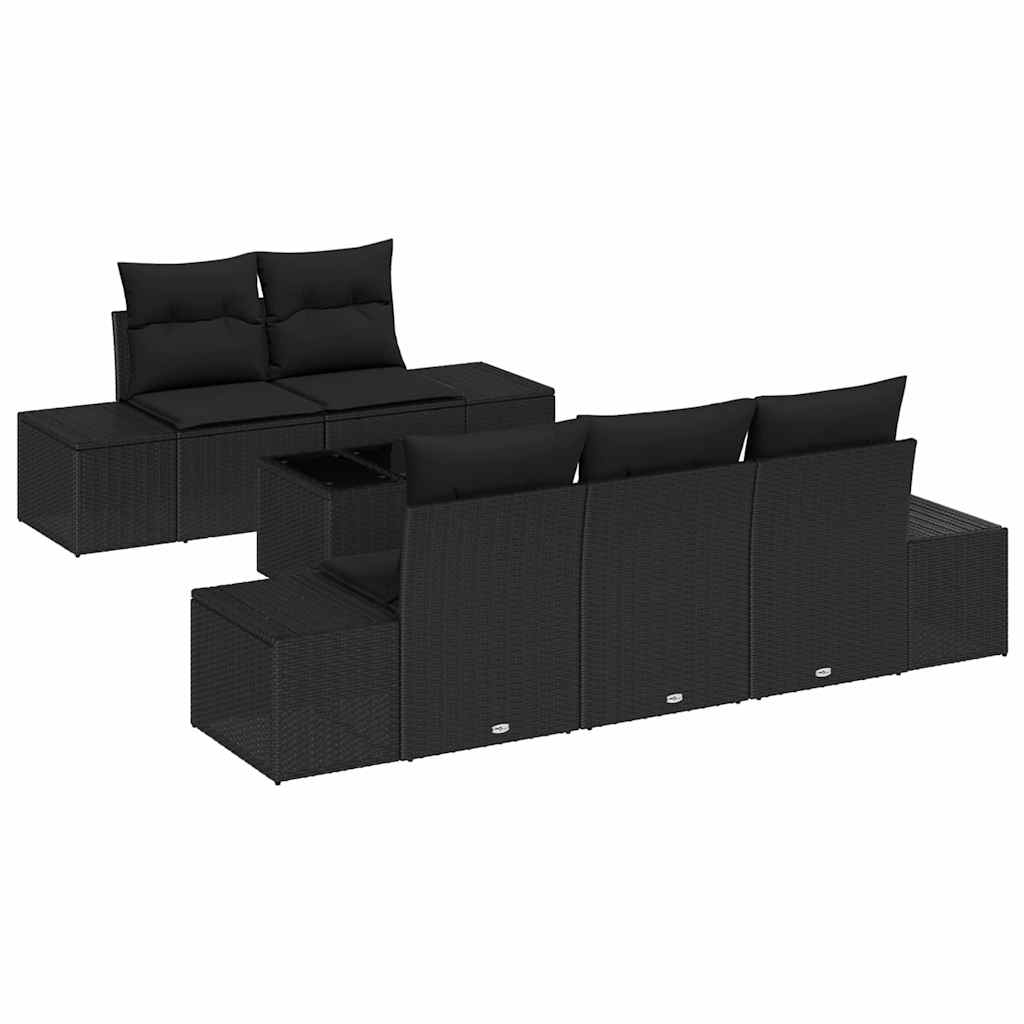 Set Divano da Giardino Nero polyrattan