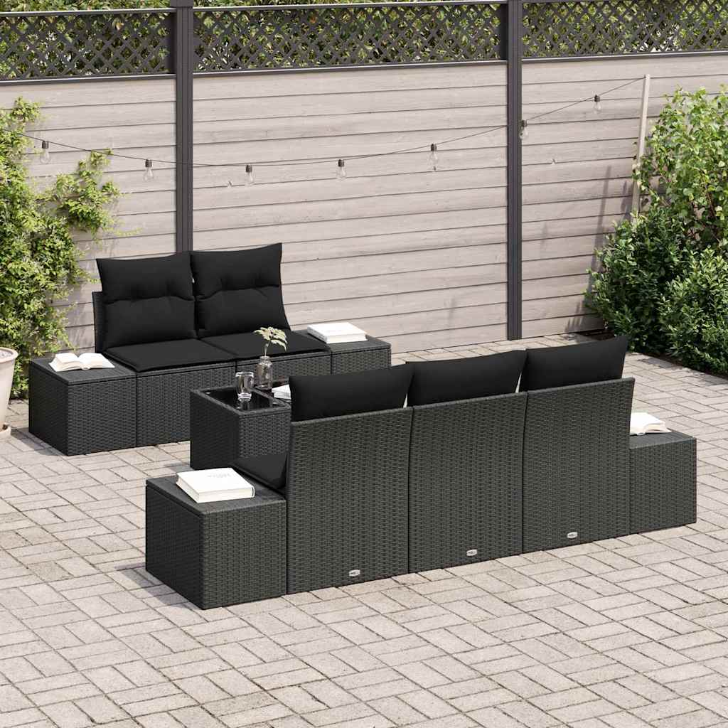 Set Divano da Giardino Nero polyrattan