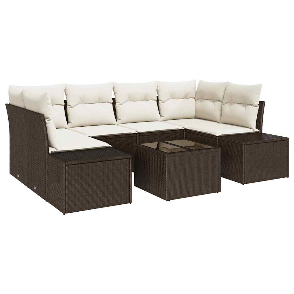 Set Divano da Giardino 7 pz Marrone polyrattan