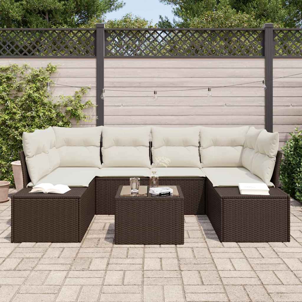 Set Divano da Giardino 7 pz Marrone polyrattan