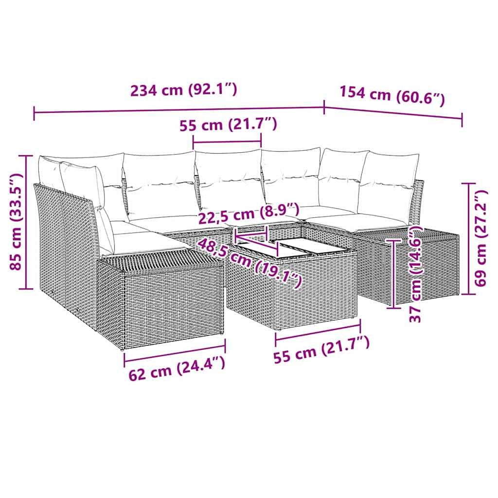 Set Divano da Giardino 7 pz Marrone polyrattan