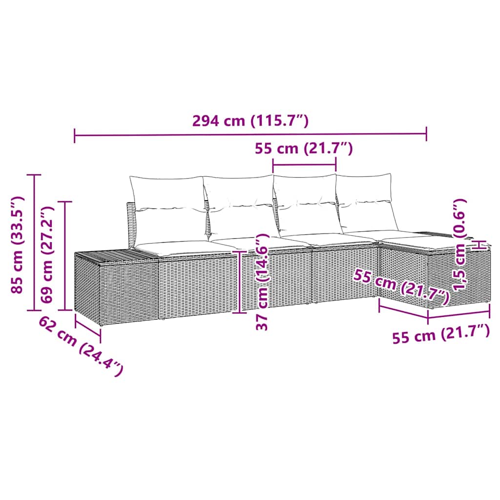 Set Divano da Giardino 5 pz Beige polyrattan