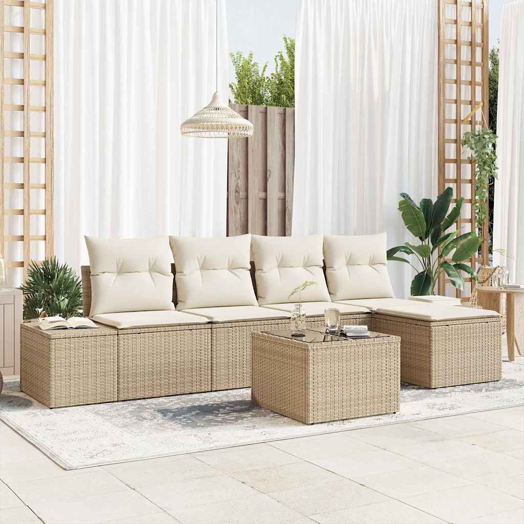 Set Divano da Giardino 6 pz Beige polyrattan
