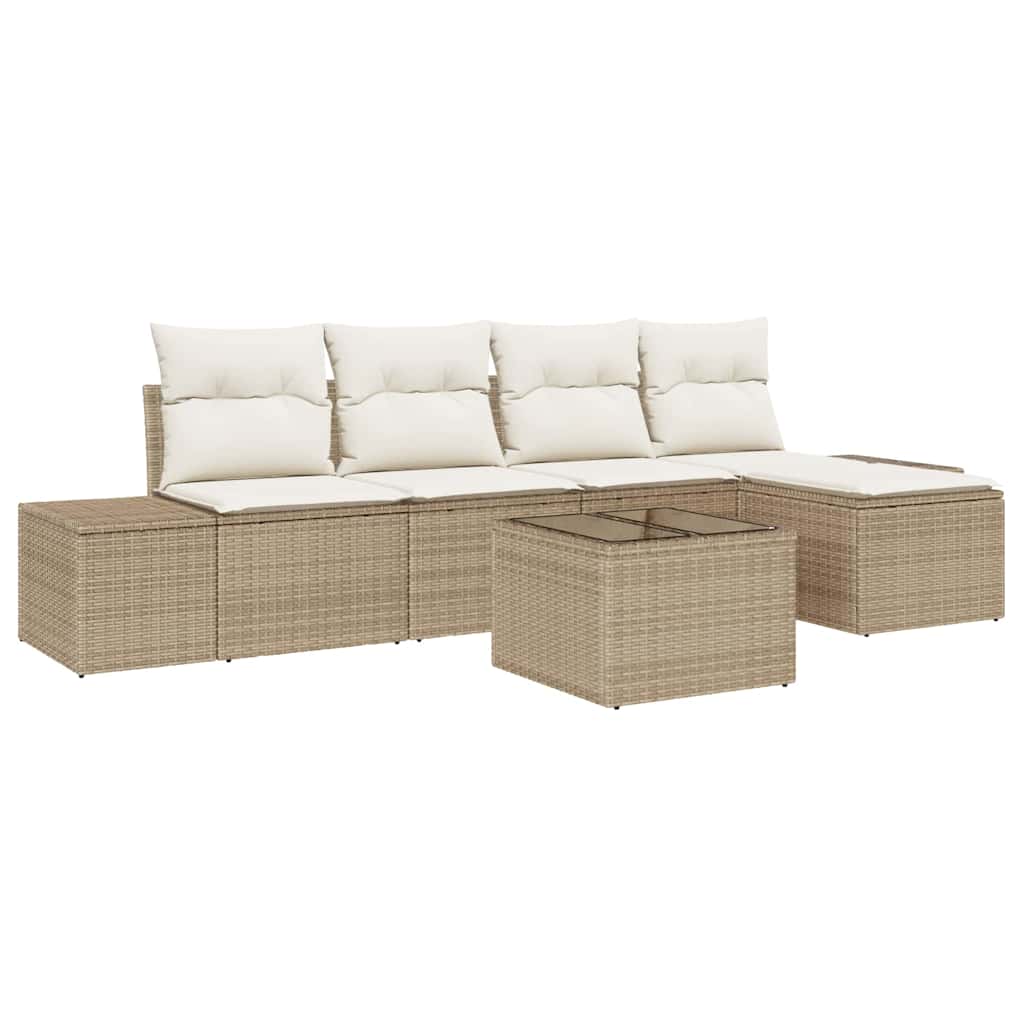 Set Divano da Giardino 6 pz Beige polyrattan