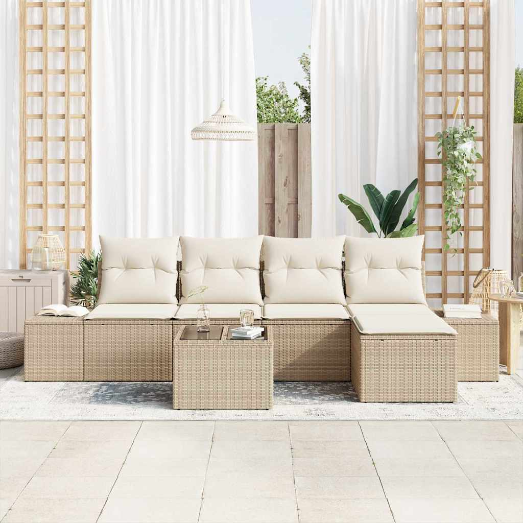 Set Divano da Giardino 6 pz Beige polyrattan
