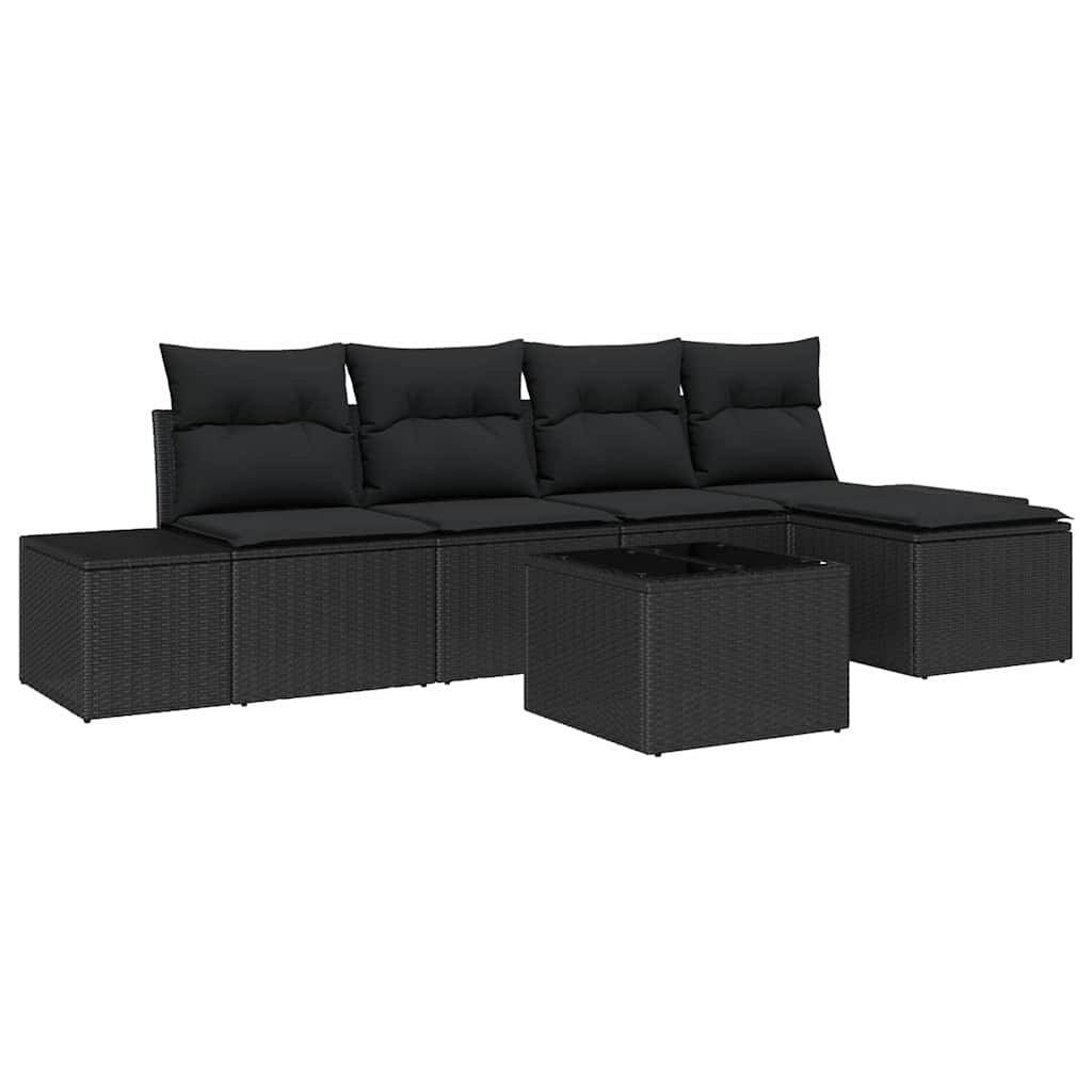 Set Divano da Giardino 6 pz Nero polyrattan