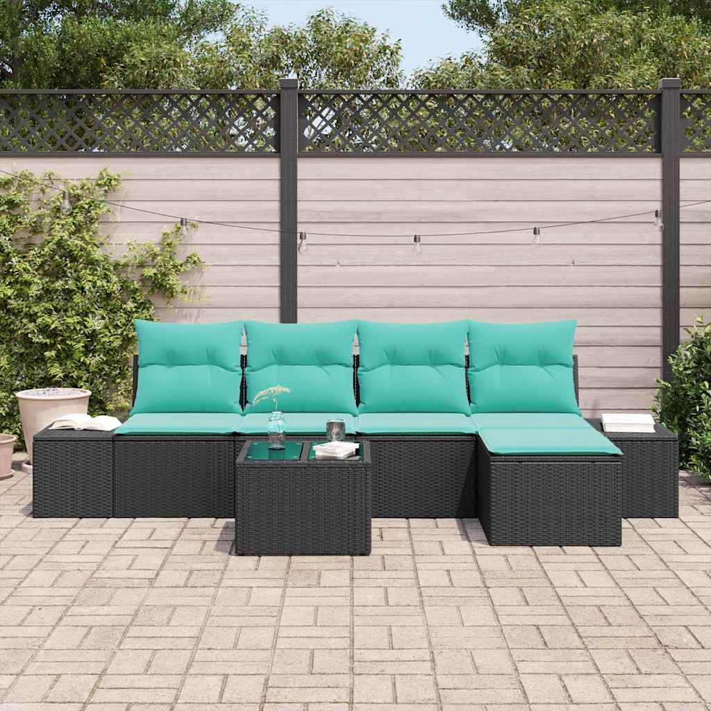 Set Divano da Giardino 6 pz Nero polyrattan