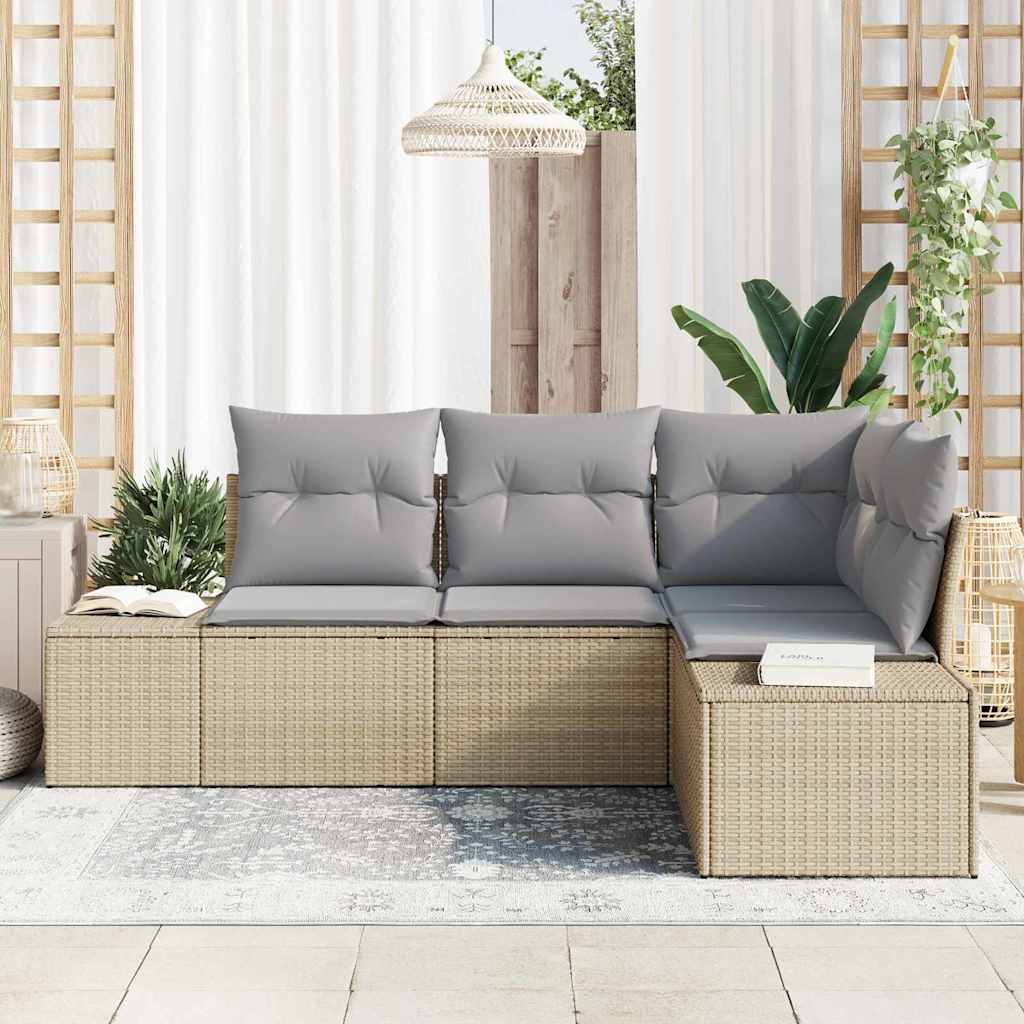 Set Divano da Giardino 4 pz Beige polyrattan