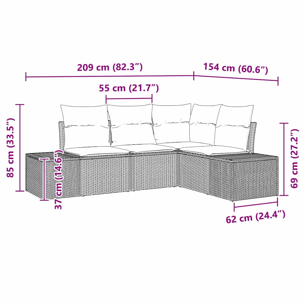 Set Divano da Giardino 4 pz Beige polyrattan