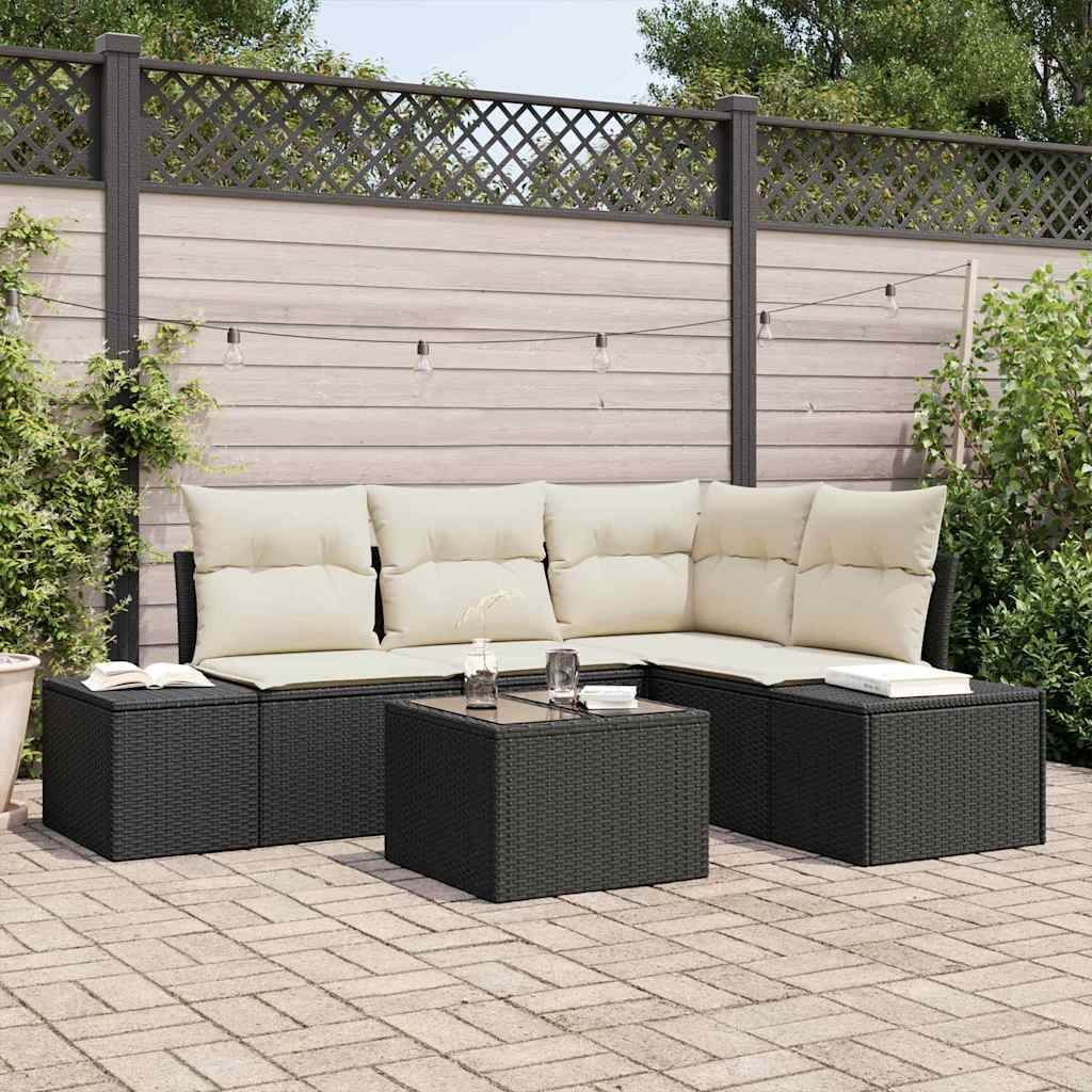 Set Divano da Giardino 5 pz Nero polyrattan