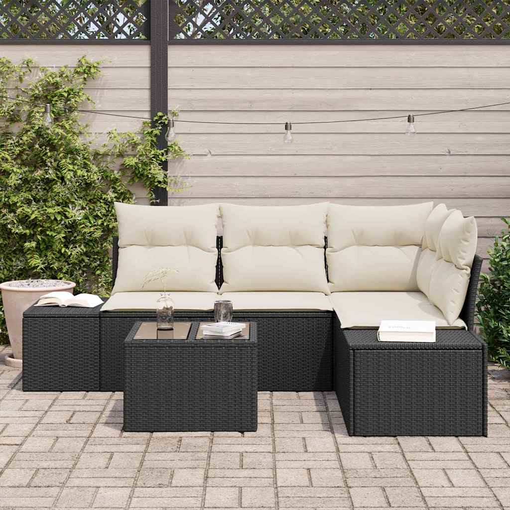 Set Divano da Giardino 5 pz Nero polyrattan