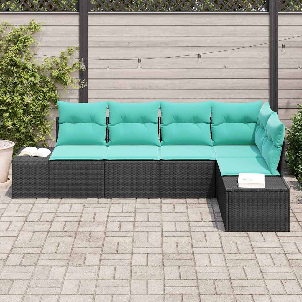 Set Divano da Giardino 5 pz Nero polyrattan