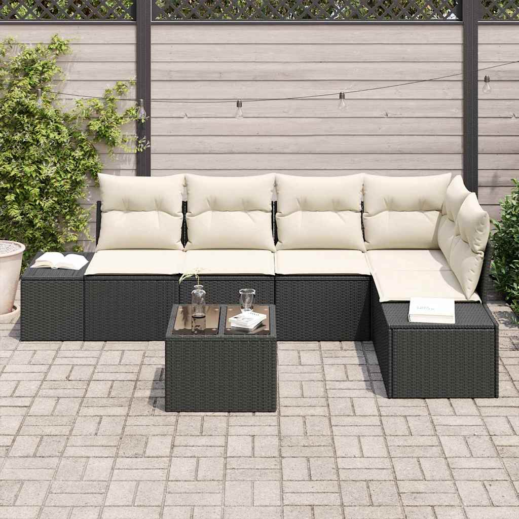 Set Divano da Giardino 6 pz Nero polyrattan