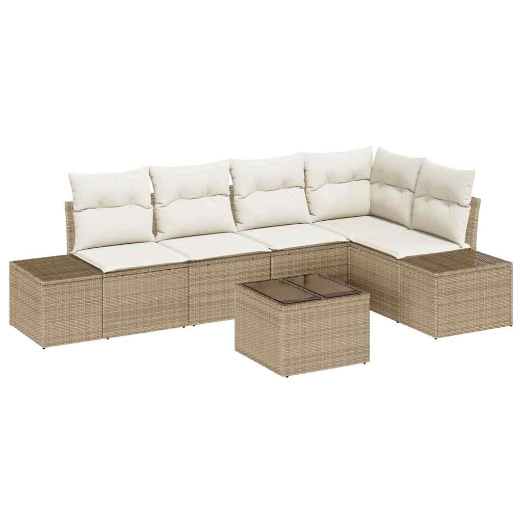 Set Divano da Giardino 6 pz Beige polyrattan
