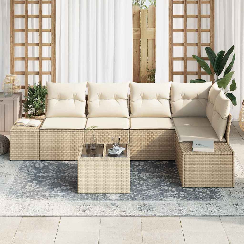 Set Divano da Giardino 6 pz Beige polyrattan