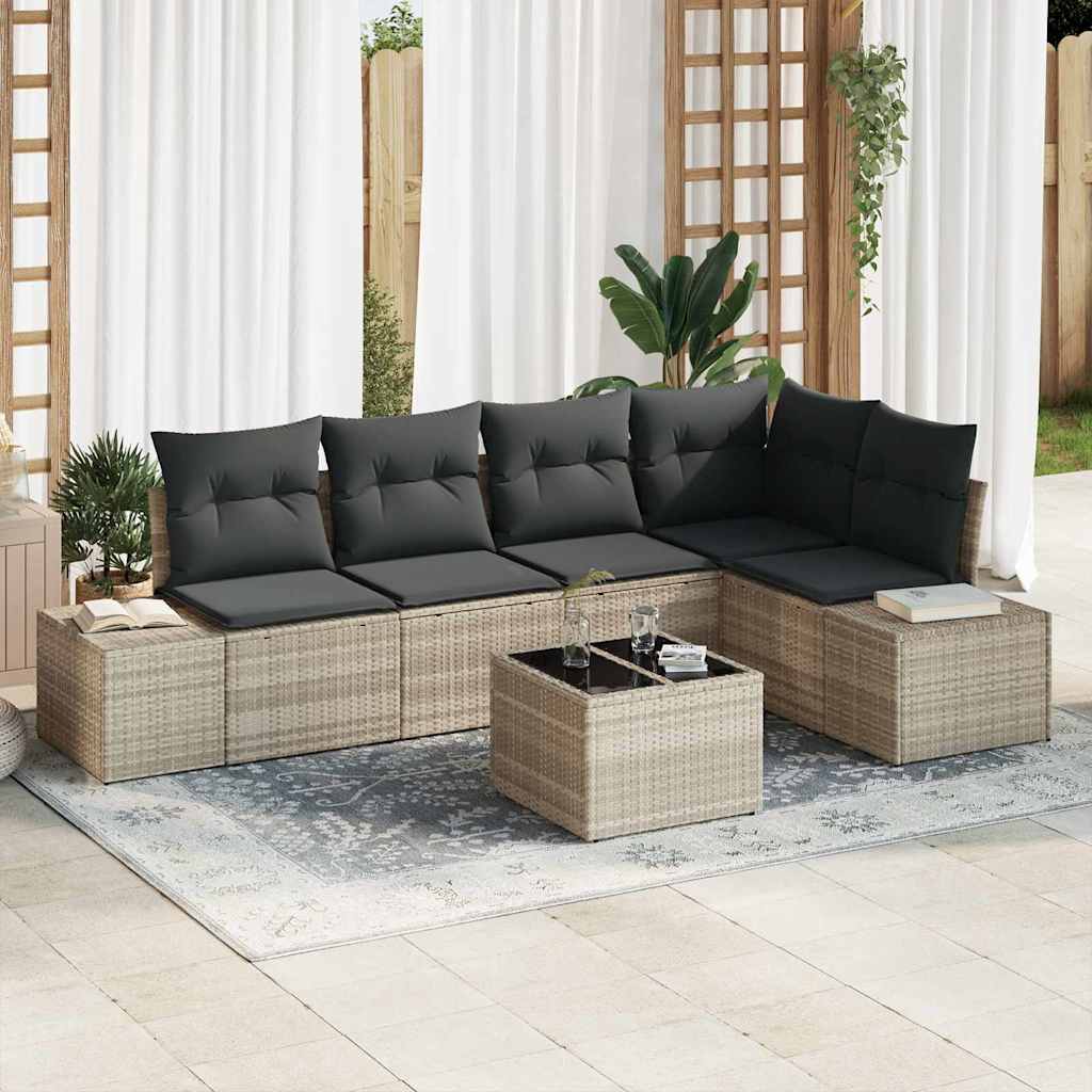 Set Divano da Giardino 6 pz Grigio chiaro polyrattan