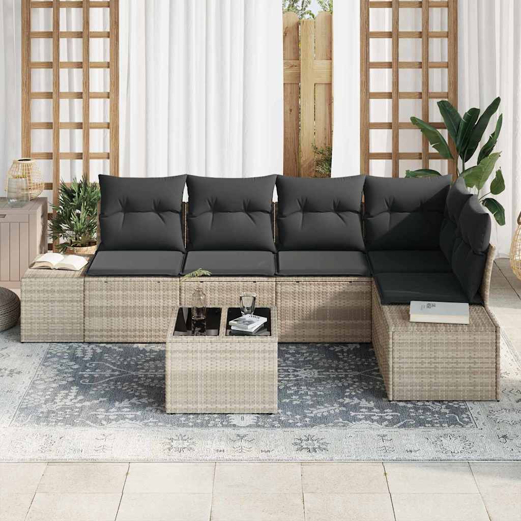 Set Divano da Giardino 6 pz Grigio chiaro polyrattan