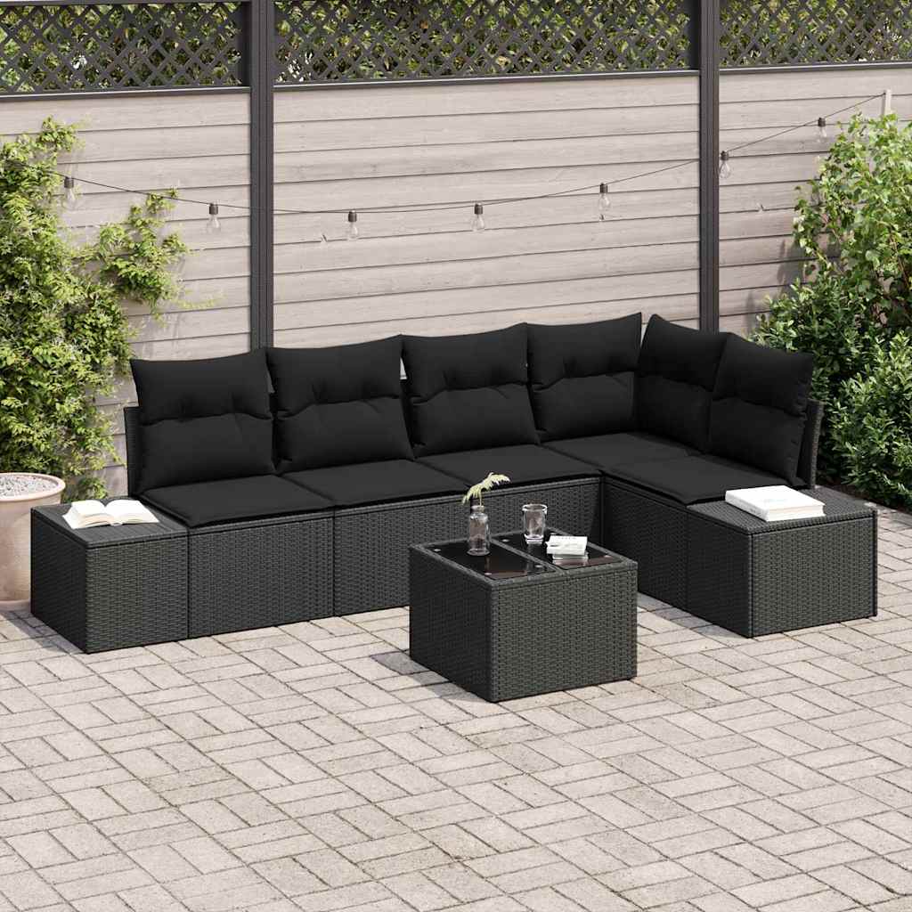 Set Divano da Giardino 6 pz Nero polyrattan