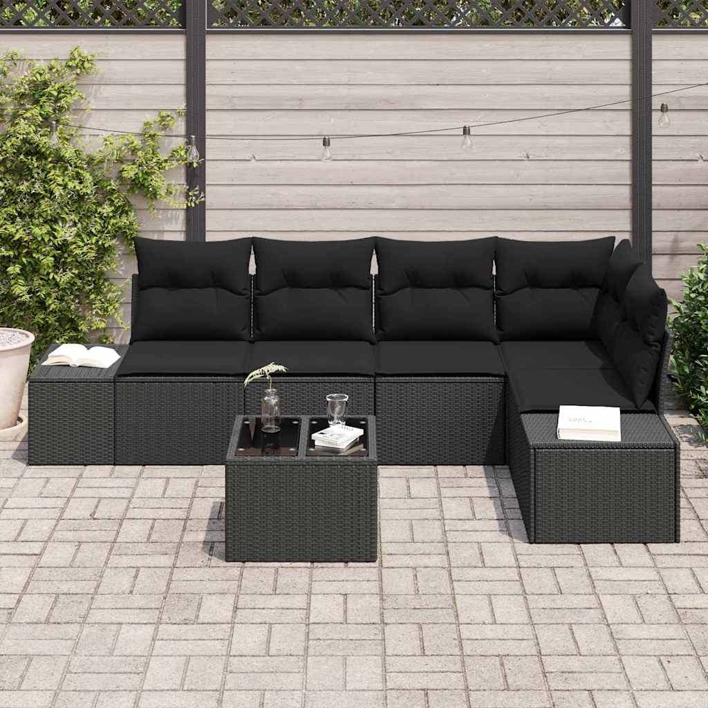 Set Divano da Giardino 6 pz Nero polyrattan