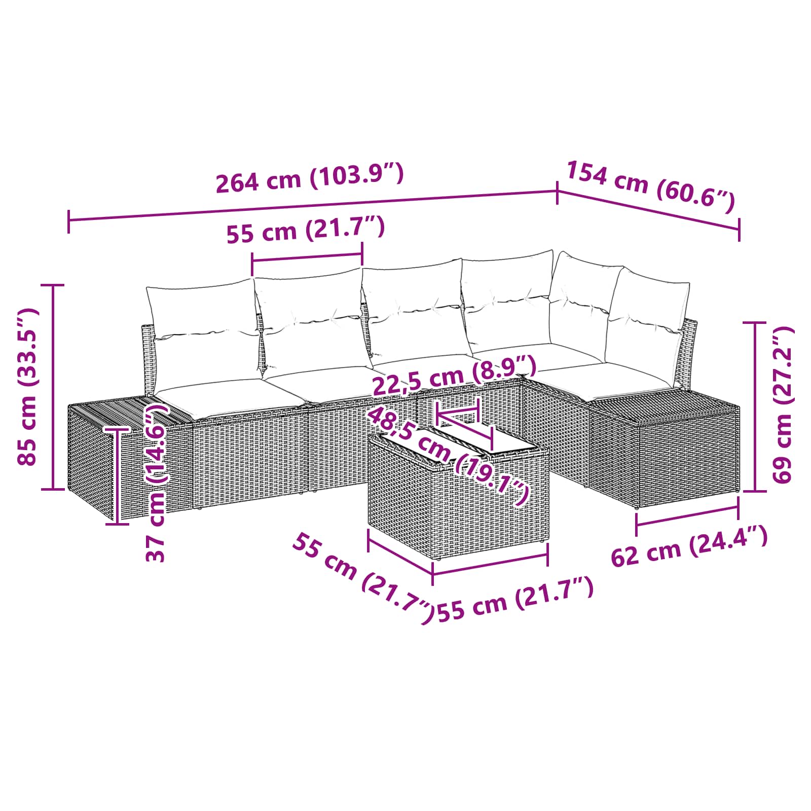Set Divano da Giardino 6 pz Marrone polyrattan
