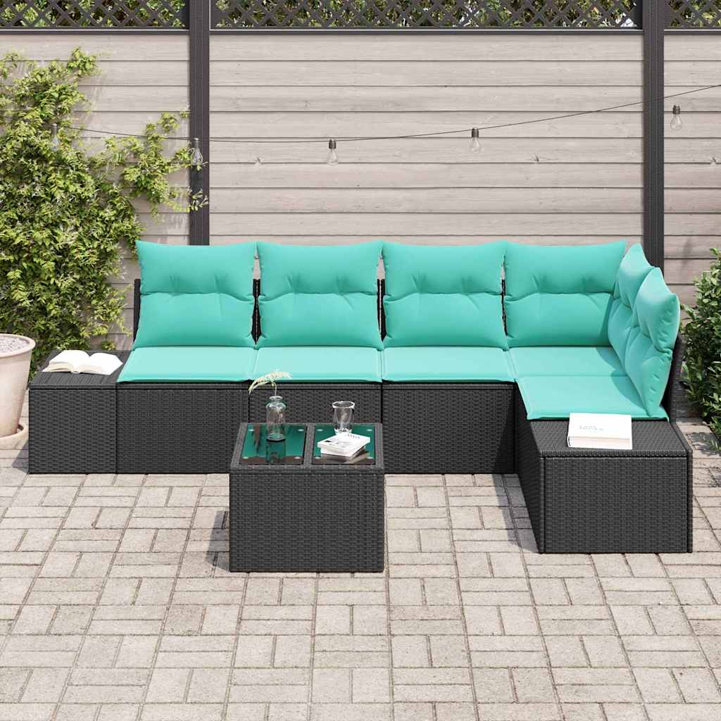 Set Divano da Giardino 6 pz Nero polyrattan