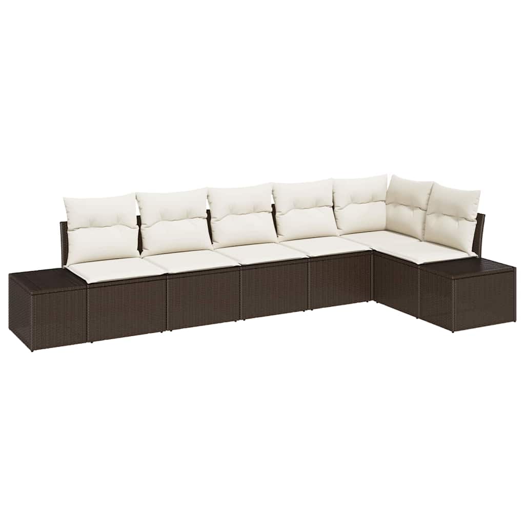 Set Divano da Giardino 6 pz Marrone e Crema polyrattan