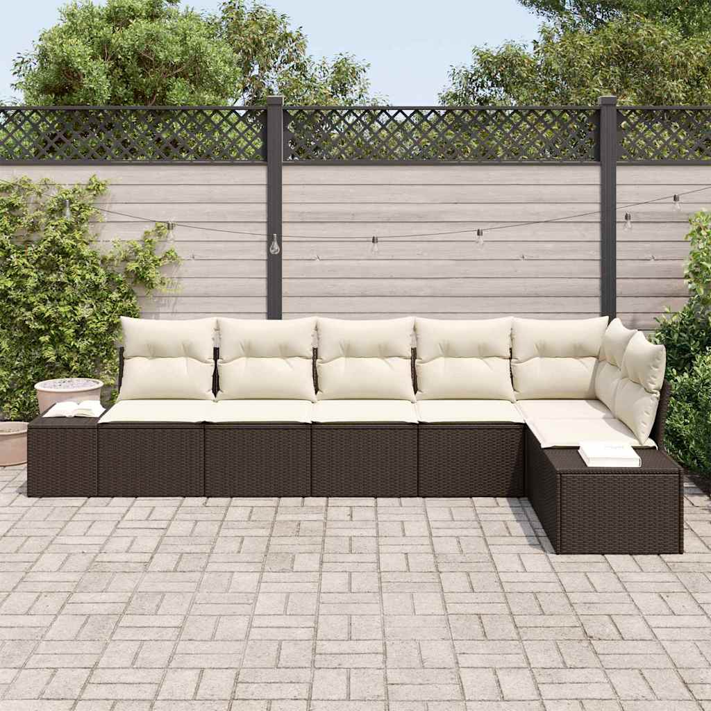 Set Divano da Giardino 6 pz Marrone e Crema polyrattan